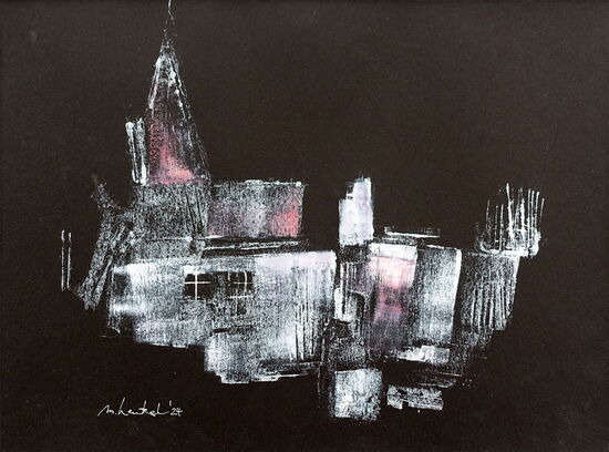 Druckgrafik - o.T. Monotypie auf schwarzen Karton - Öldruckfarben/Kreide, 40 x 30 cm